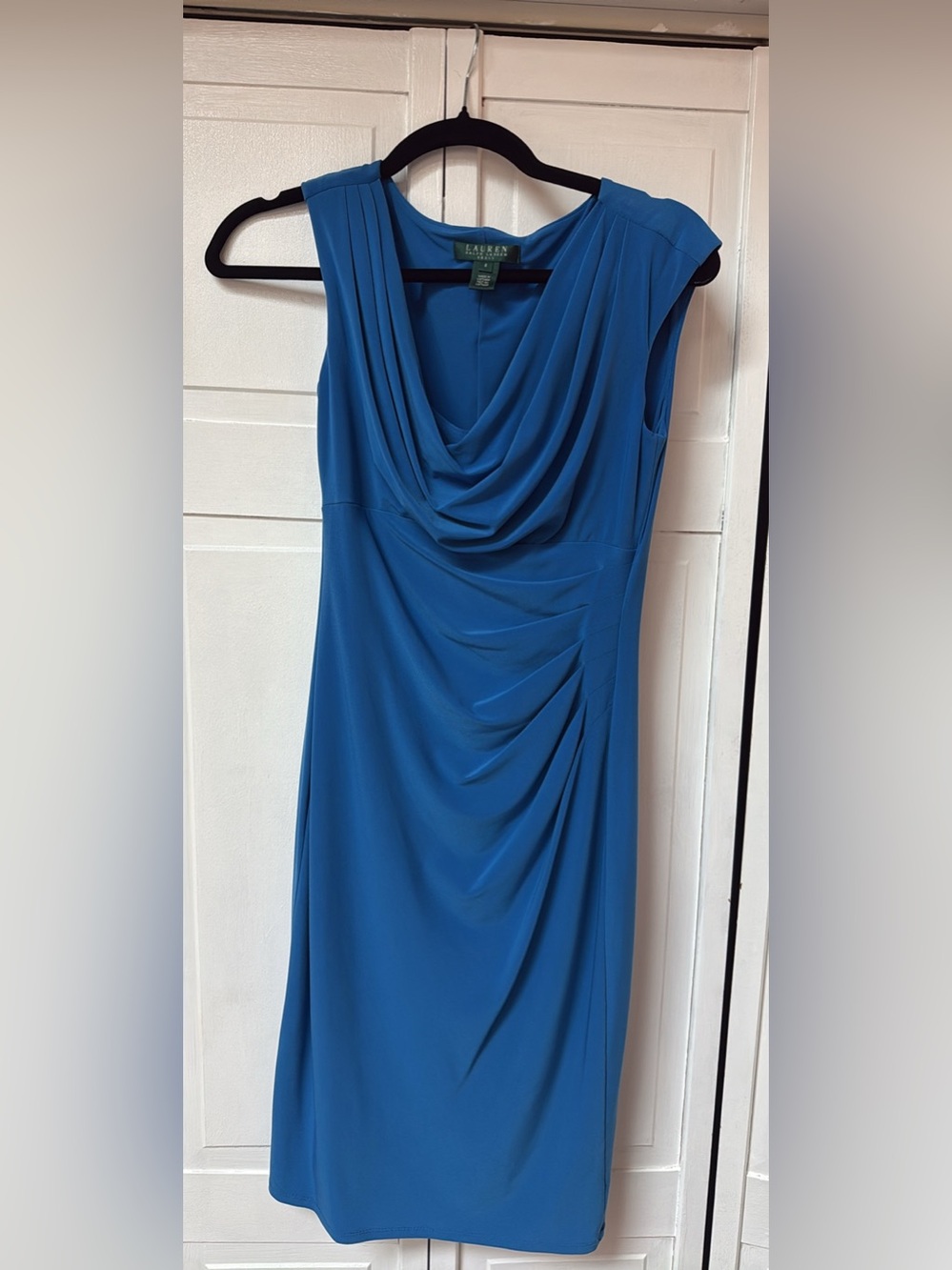 Lauren Ralph Lauren Blue Cowl-Neck Midi Sheath Dress